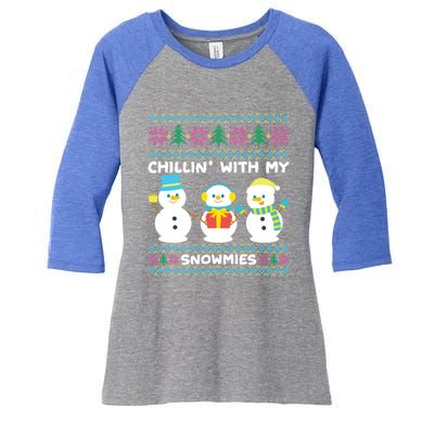 Funny Snow Xmas Design Chillin With My Snowmies Gift Women's Tri-Blend 3/4-Sleeve Raglan Shirt