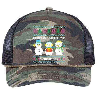 Funny Snow Xmas Design Chillin With My Snowmies Gift Retro Rope Trucker Hat Cap