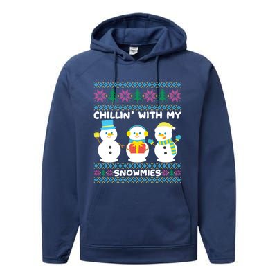 Funny Snow Xmas Design Chillin With My Snowmies Gift Performance Fleece Hoodie