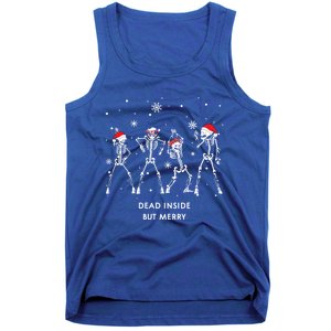 Funny Skeleton Xmas Dead Inside But Merry Skeleton Dancing Gift Tank Top