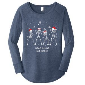 Funny Skeleton Xmas Dead Inside But Merry Skeleton Dancing Gift Women's Perfect Tri Tunic Long Sleeve Shirt