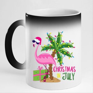 Flamingo Sunglasses Xmas Beach Tropical Christmas In July 11oz Black Color Changing Mug