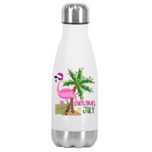 Flamingo Sunglasses Xmas Beach Tropical Christmas In July Stainless Steel Insulated Water Bottle