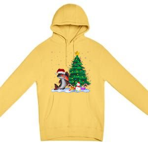 Funny Salmon Xmas Tree Lights Reindeer Hat Christmas Premium Pullover Hoodie