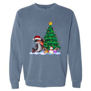 Funny Salmon Xmas Tree Lights Reindeer Hat Christmas Garment-Dyed Sweatshirt