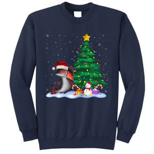 Funny Salmon Xmas Tree Lights Reindeer Hat Christmas Sweatshirt