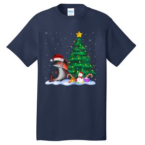 Funny Salmon Xmas Tree Lights Reindeer Hat Christmas Tall T-Shirt