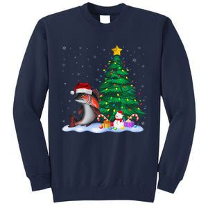 Funny Salmon Xmas Tree Lights Reindeer Hat Christmas Tall Sweatshirt