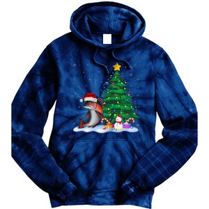 Funny Salmon Xmas Tree Lights Reindeer Hat Christmas Tie Dye Hoodie