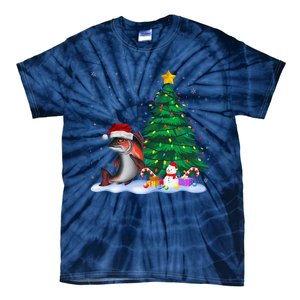 Funny Salmon Xmas Tree Lights Reindeer Hat Christmas Tie-Dye T-Shirt