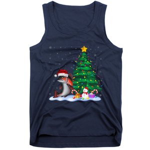 Funny Salmon Xmas Tree Lights Reindeer Hat Christmas Tank Top