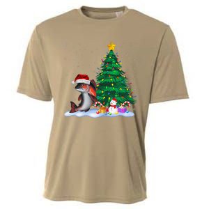 Funny Salmon Xmas Tree Lights Reindeer Hat Christmas Cooling Performance Crew T-Shirt