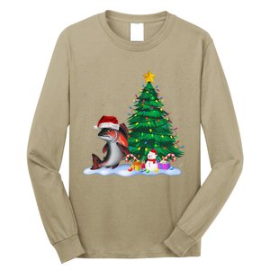 Funny Salmon Xmas Tree Lights Reindeer Hat Christmas Long Sleeve Shirt