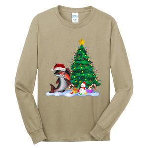 Funny Salmon Xmas Tree Lights Reindeer Hat Christmas Tall Long Sleeve T-Shirt