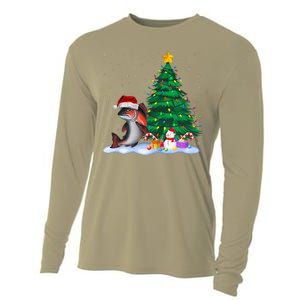 Funny Salmon Xmas Tree Lights Reindeer Hat Christmas Cooling Performance Long Sleeve Crew