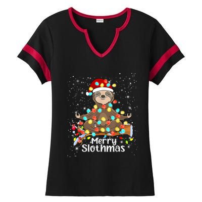 Funny Sloth Xmas Lights Merry Slothmas Sloth Christmas Funny Gift Ladies Halftime Notch Neck Tee