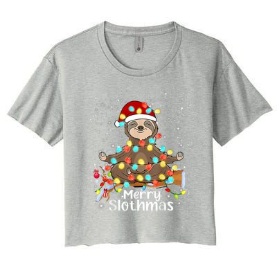 Funny Sloth Xmas Lights Merry Slothmas Sloth Christmas Funny Gift Women's Crop Top Tee