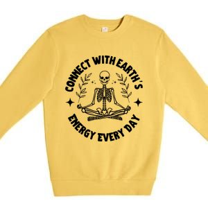 Funny Skeleton Yoga And Meditation Lovers Earth Day Design Gift Premium Crewneck Sweatshirt