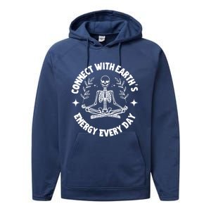 Funny Skeleton Yoga And Meditation Lovers Earth Day Design Gift Performance Fleece Hoodie