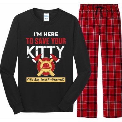 Firefighter Save Your Kitty Funny Tees Fire Funny Gift Long Sleeve Pajama Set