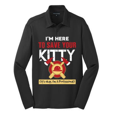 Firefighter Save Your Kitty Funny Tees Fire Funny Gift Silk Touch Performance Long Sleeve Polo