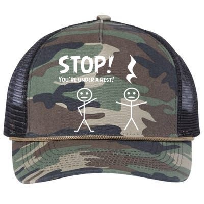 Funny Stop You're Under A Rest Musical Pun Cute Gift Retro Rope Trucker Hat Cap