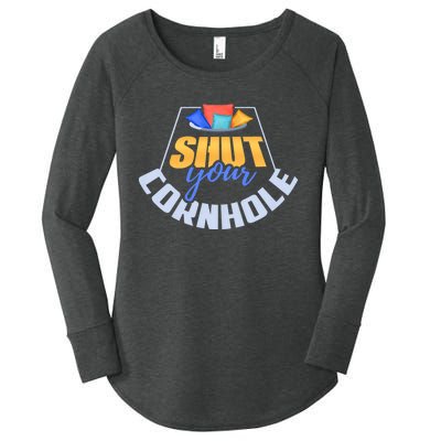 Funny Shut Your Cornhole Bean Bag Toss Game Women's Perfect Tri Tunic Long Sleeve Shirt