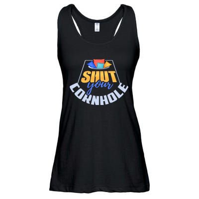 Funny Shut Your Cornhole Bean Bag Toss Game Ladies Essential Flowy Tank