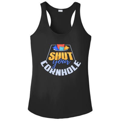 Funny Shut Your Cornhole Bean Bag Toss Game Ladies PosiCharge Competitor Racerback Tank