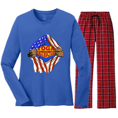 Funny Super Yoga Instructor Hero Job Gift Women's Long Sleeve Flannel Pajama Set 