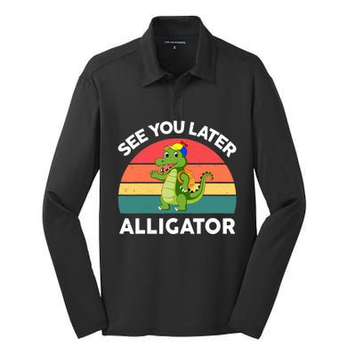 Funny See You Later Alligator Gator Crocodile Boy Girls Silk Touch Performance Long Sleeve Polo