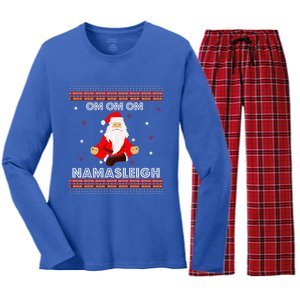 Funny Santa Yoga Namasleigh Ugly Christmas Jumper Gift Women's Long Sleeve Flannel Pajama Set 