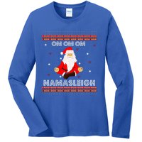 Funny Santa Yoga Namasleigh Ugly Christmas Jumper Gift Ladies Long Sleeve Shirt