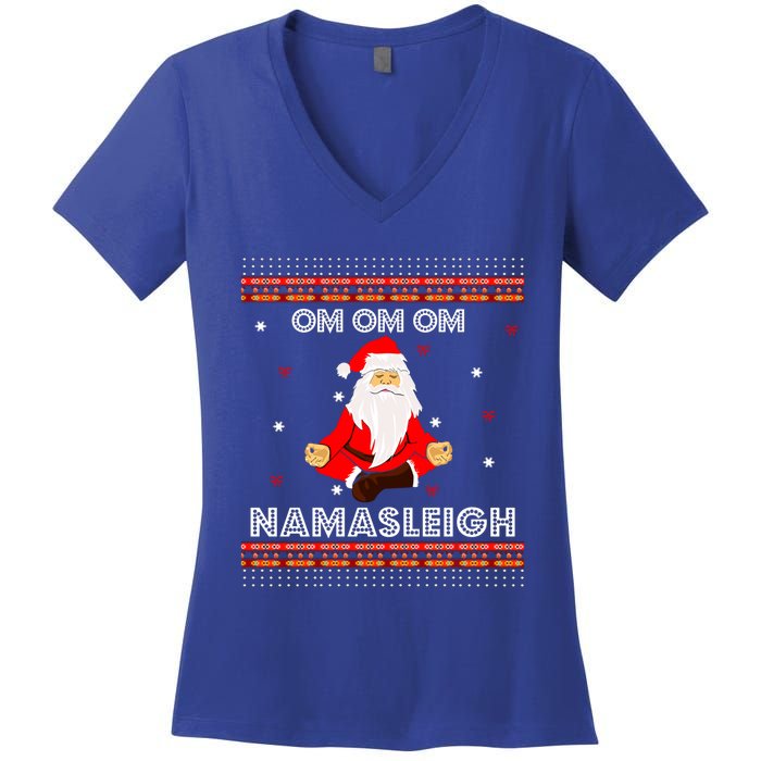 Funny Santa Yoga Namasleigh Ugly Christmas Jumper Gift Women's V-Neck T-Shirt