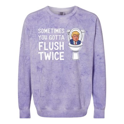 Funny Sometimes You Have To Flush Twice Trump Colorblast Crewneck Sweatshirt