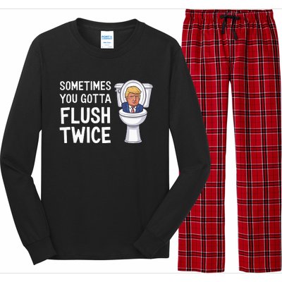 Funny Sometimes You Have To Flush Twice Trump Long Sleeve Pajama Set