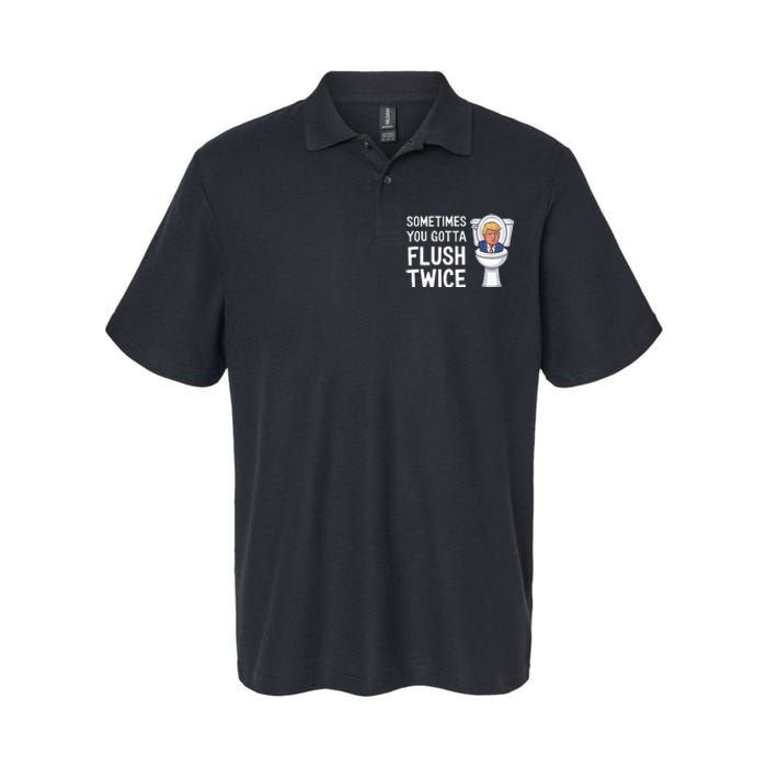 Funny Sometimes You Have To Flush Twice Trump Softstyle Adult Sport Polo