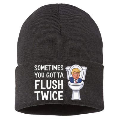 Funny Sometimes You Have To Flush Twice Trump Sustainable Knit Beanie