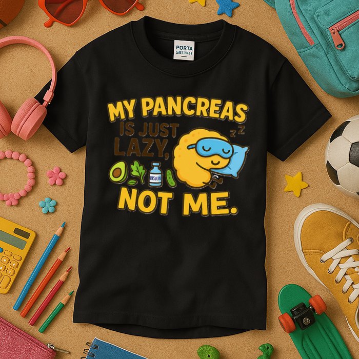Funny Type 1 Diabetes My Pancreas Is Just Lazy Not Me Kids T-Shirt