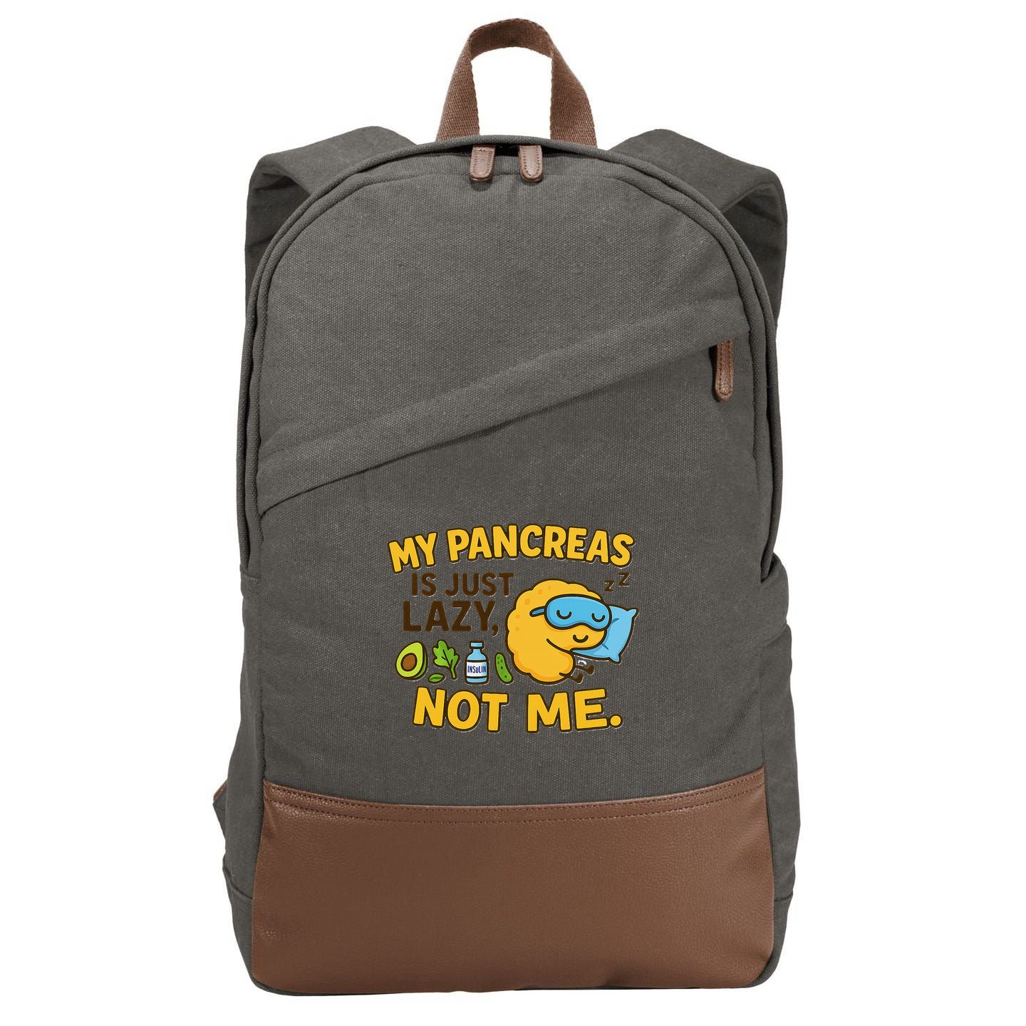 Funny Type 1 Diabetes My Pancreas Is Just Lazy Not Me Cotton Canvas Backpack
