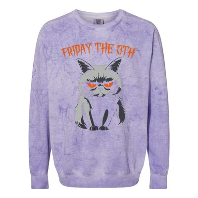 Friday The 13th 2024 Black Cat Halloween Funny Cat Mom Dad Colorblast Crewneck Sweatshirt