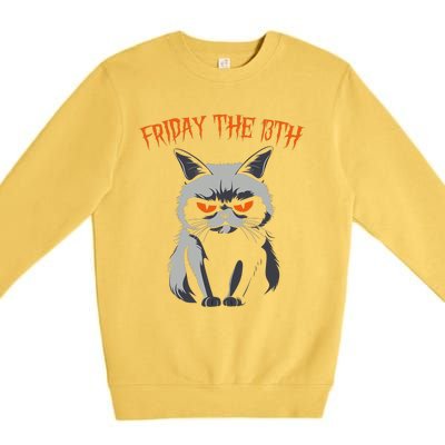 Friday The 13th 2024 Black Cat Halloween Funny Cat Mom Dad Premium Crewneck Sweatshirt