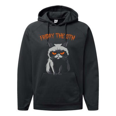 Friday The 13th 2024 Black Cat Halloween Funny Cat Mom Dad Performance Fleece Hoodie