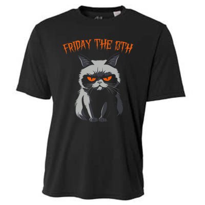 Friday The 13th 2024 Black Cat Halloween Funny Cat Mom Dad Cooling Performance Crew T-Shirt