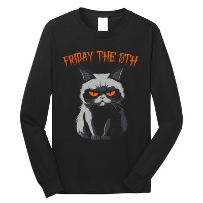 Friday The 13th 2024 Black Cat Halloween Funny Cat Mom Dad Long Sleeve Shirt