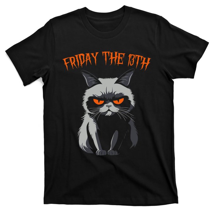 Friday The 13th 2024 Black Cat Halloween Funny Cat Mom Dad T-Shirt