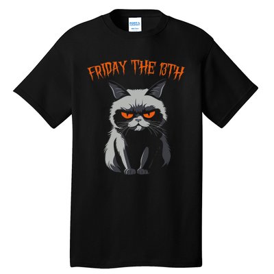 Friday The 13th 2024 Black Cat Halloween Funny Cat Mom Dad Tall T-Shirt