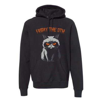 Friday The 13th 2024 Black Cat Halloween Funny Cat Mom Dad Premium Hoodie