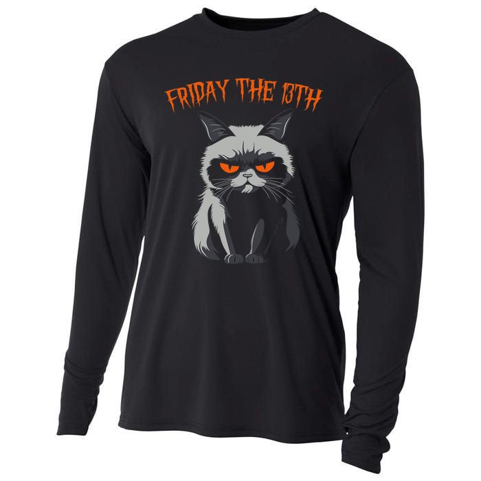 Friday The 13th 2024 Black Cat Halloween Funny Cat Mom Dad Cooling Performance Long Sleeve Crew