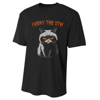 Friday The 13th 2024 Black Cat Halloween Funny Cat Mom Dad Performance Sprint T-Shirt